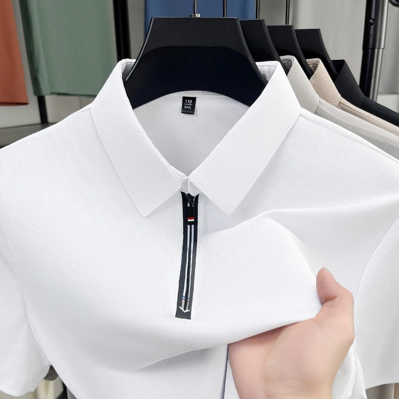 

Мужская футболка-поло премиум-класса: модная, качественная, с коротким рукавом, на молнии до середины груди, классический воротник, для делового и повседневного стиля, трендовая мужская одежда