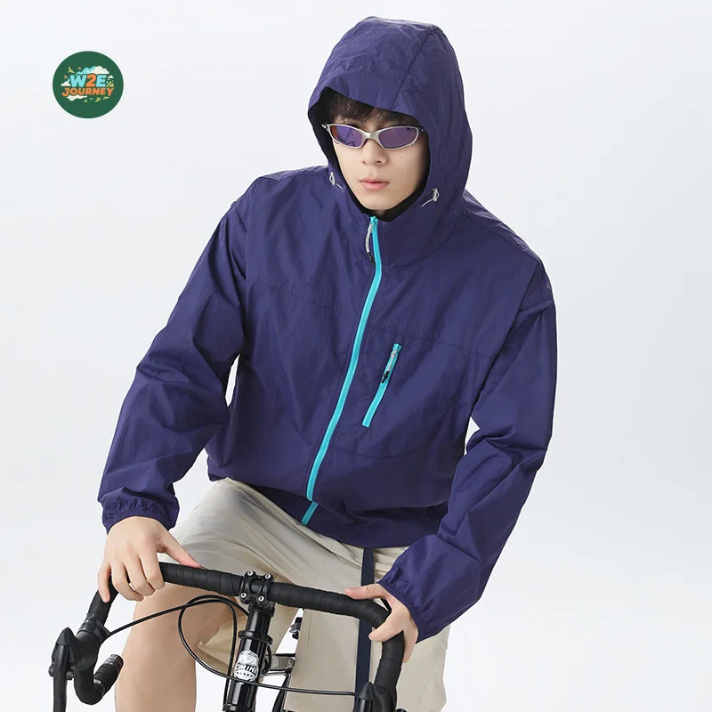

W2EJOURNEY Top Quality EU US Size Men Waterproof Windbreaker Lightweight Hooded Casual Jacket Coat for Daily Hiking Cycling Coat