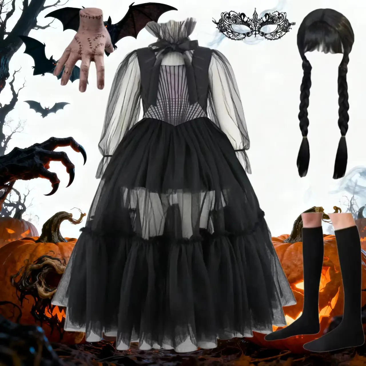 Elegant Black Gothic Long Dresses Girl Family Party Halloween cosplay Carniva up graduation ball Girls party princess dres