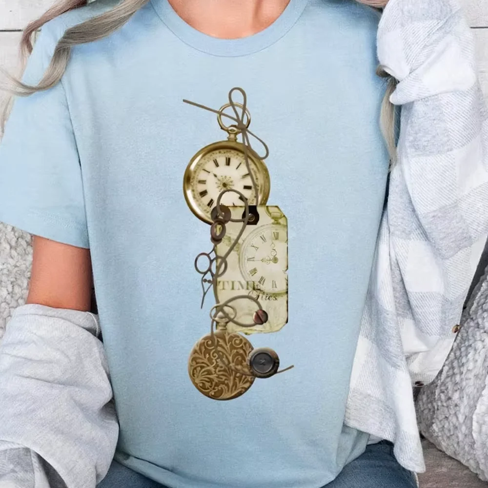 

Graphic T-Shirt Vintage Clock Antique Charms Retro Y2k Style T-Shirt Casual Cotton Wear Trendy Inspired Fashion Unique Clothes