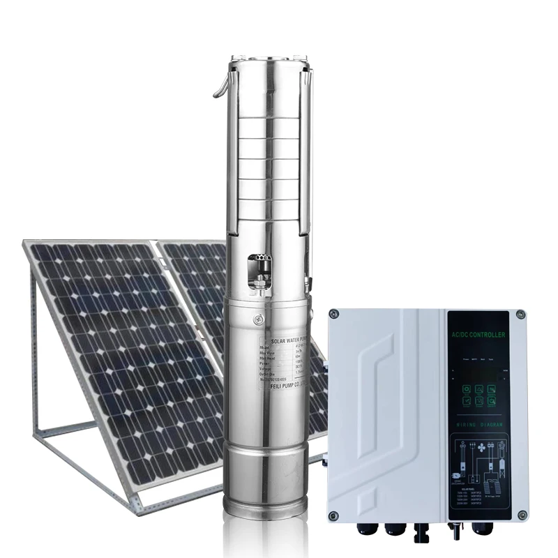 4INCH AC/DC Hybrid Solar Water Pump Deep Well Solar Submersible Powered Water Pump for Irrigation Solar Pump for Pond with MPPT