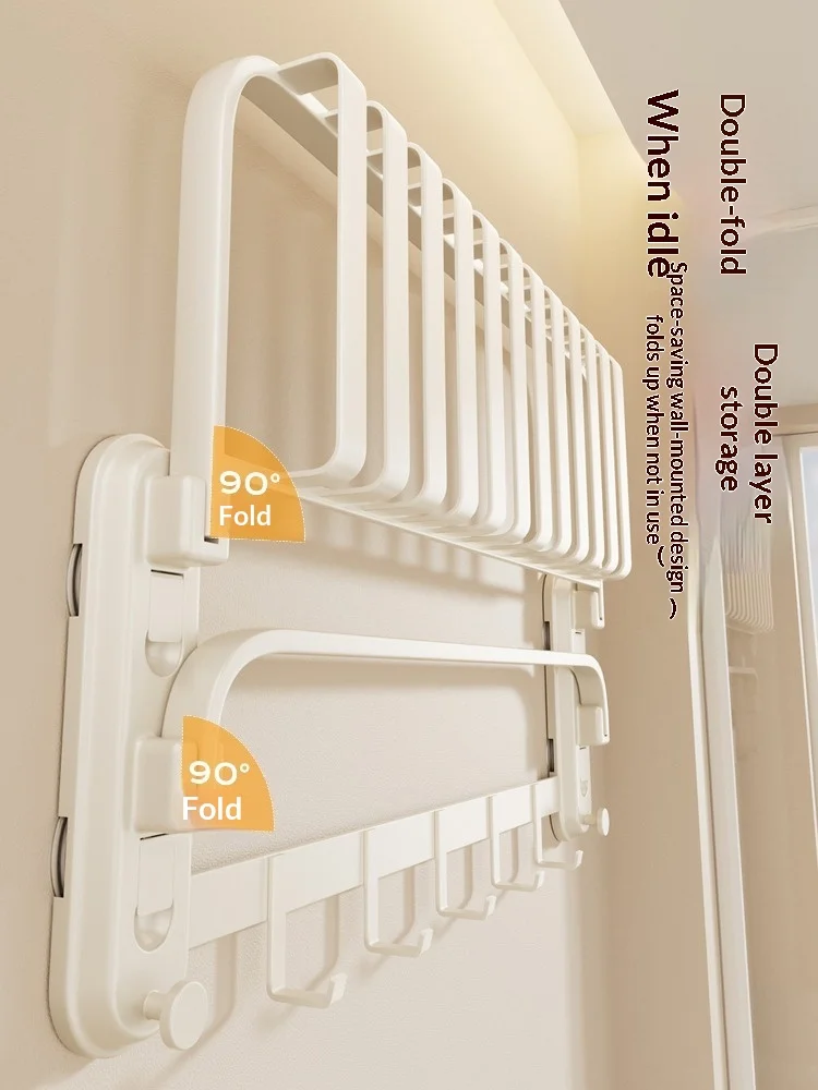 Wall Mounted Foldable Towel Rack Space Saving Bathroom Towel Holder Rustproof Sleek Design Towel Holder Bathroom Accessories
