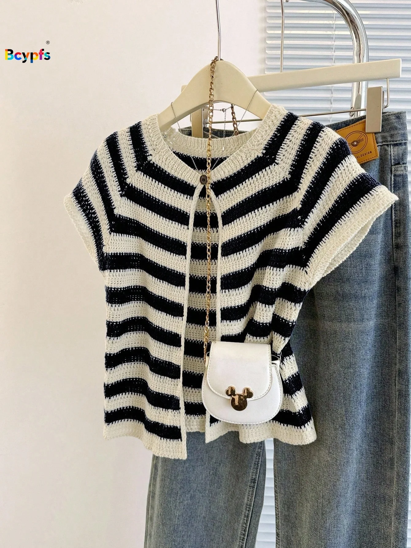 Cárdigan de Punto a Rayas Y2K para Mujer, Suéter Corto de Manga Corta con un Solo Botón, Top Corto Informal Vintage, Moda Coreana