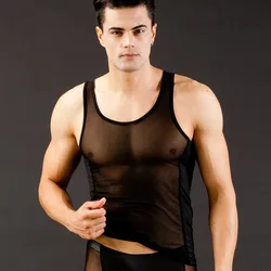 Men's Sexy Tank Top Nylon Mesh Thin Fashion Simple Home Lingerie Youth Comfortable Breathable Tank Top Gays Fun Bottom Underwear