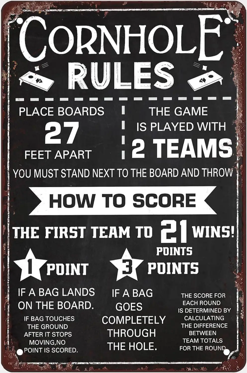 Cornhole Rules Metal Tin Sign Home Man Cave Family Games Vintage Poster Points Score Wall Decor Retro Plaque Gift For Women Men