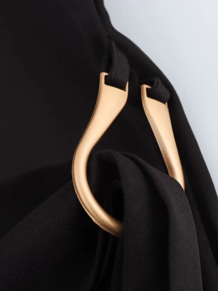 Women's Waist Slim Dress Horseshoe Buckle O-neck Short Sleeves Mid-waist Back Zipper Solid Mini Dress Summer New Chic Dress