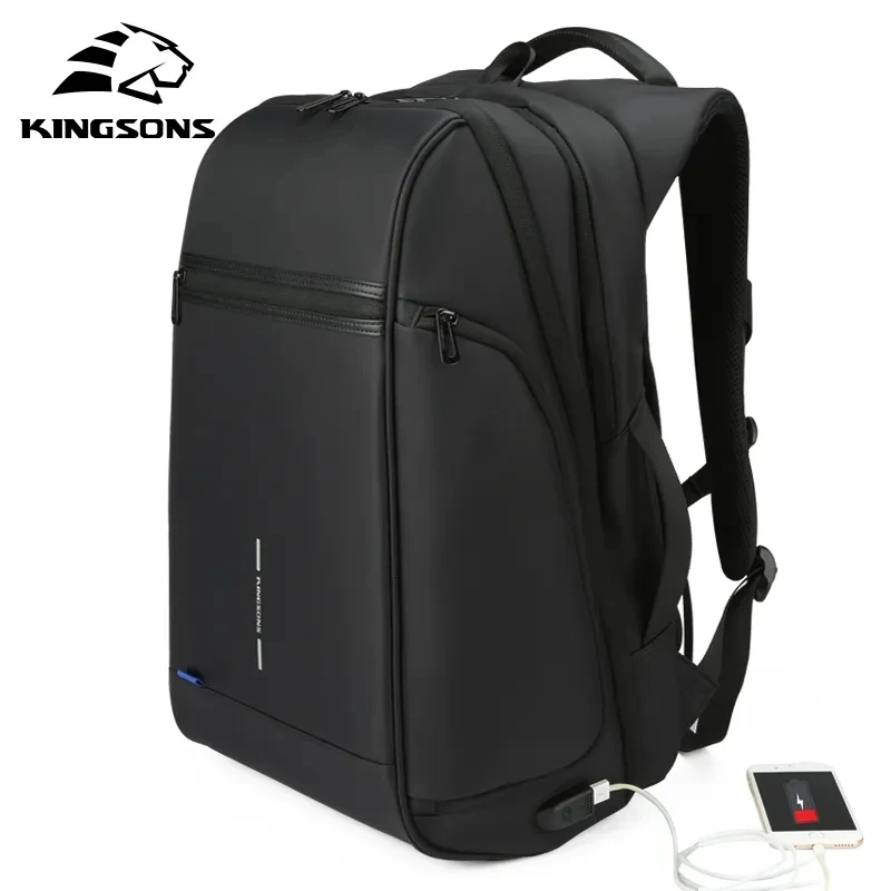 Kingsons 15 17 inch Laptop Man Backpack   USB Recharging Multi-layer Space Travel Male Bag Anti-thief Mochila