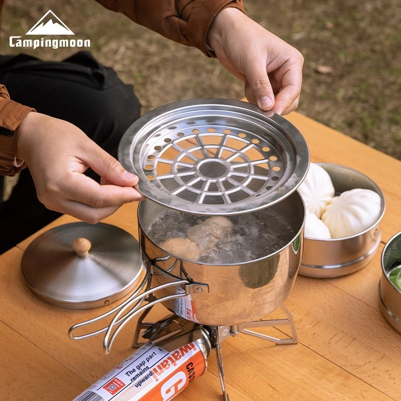 

CAMPINGMOON S363-DT Средний нижний поддон для пароварки из нержавеющей стали 304, портативный нижний поднос для домашнего кемпинга и приготовления пищи