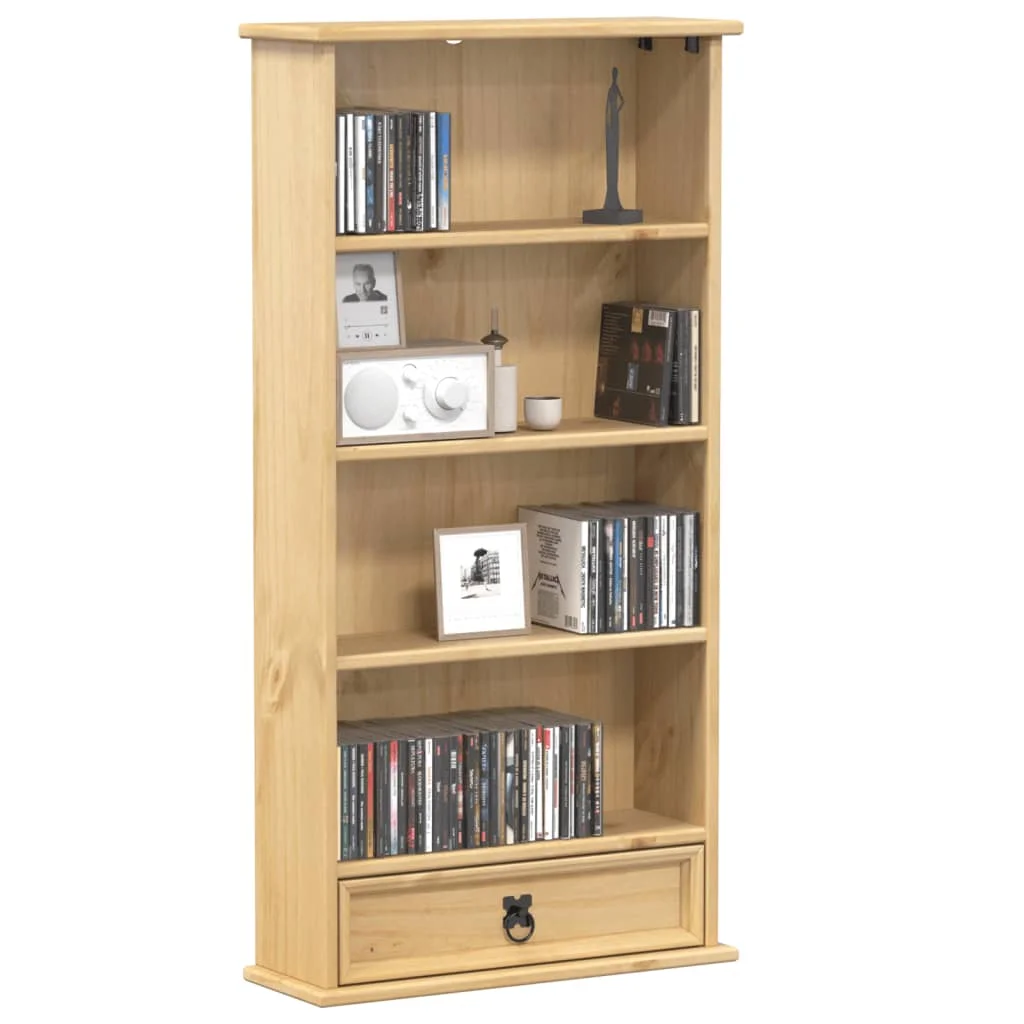 Corona CD-Schrank 52x17,5x103 cm aus massivem Kiefernholz, offenes Industrie-Aufbewahrungsregal für Wohnzimmer und Heimbüro