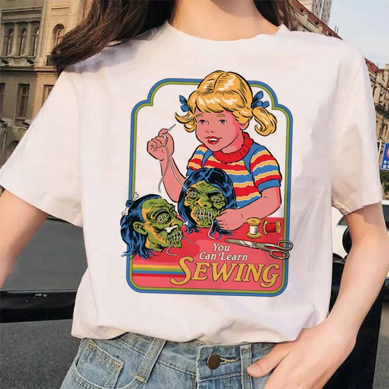 Let's Summon Demons Aesthetics T Shirt Women Summer Casual Harajuku Cartoon Print Satan Short Sleeve Tops Camiseta Streetwear