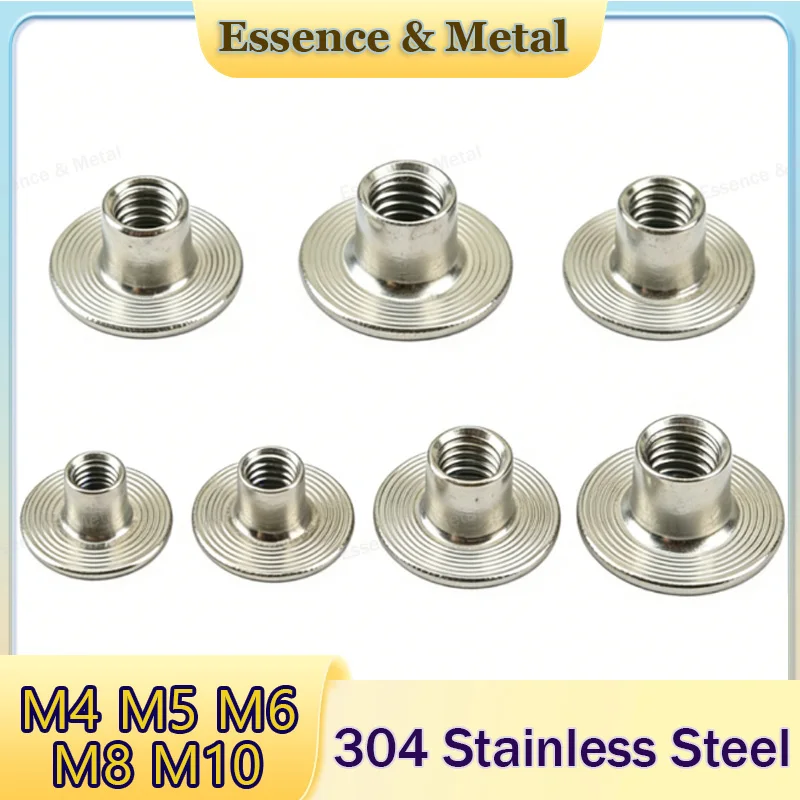 20/40PCS M4 M5 M6 M8 M10 304Stainless Steel Round Base Welding Nut Insert T-Nut Through Hole Flange Connection Nut for Furniture