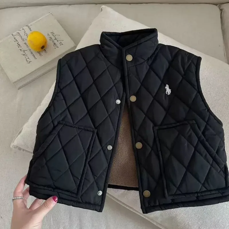 Autumn Winter Children Boys Girls Fleece Vest Solid Cotton-Padded Waistcoats Baby 2-10Y Solid Color Thicken Warm Outerwear Kids