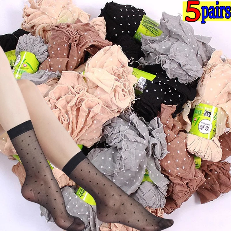 

10pcs Summer Soft Ultrathin Dot Nylon Short Socks Transparent Sweat-absorbent Breathable Non-Slip Stretch Ankle Sexy Silk Sock