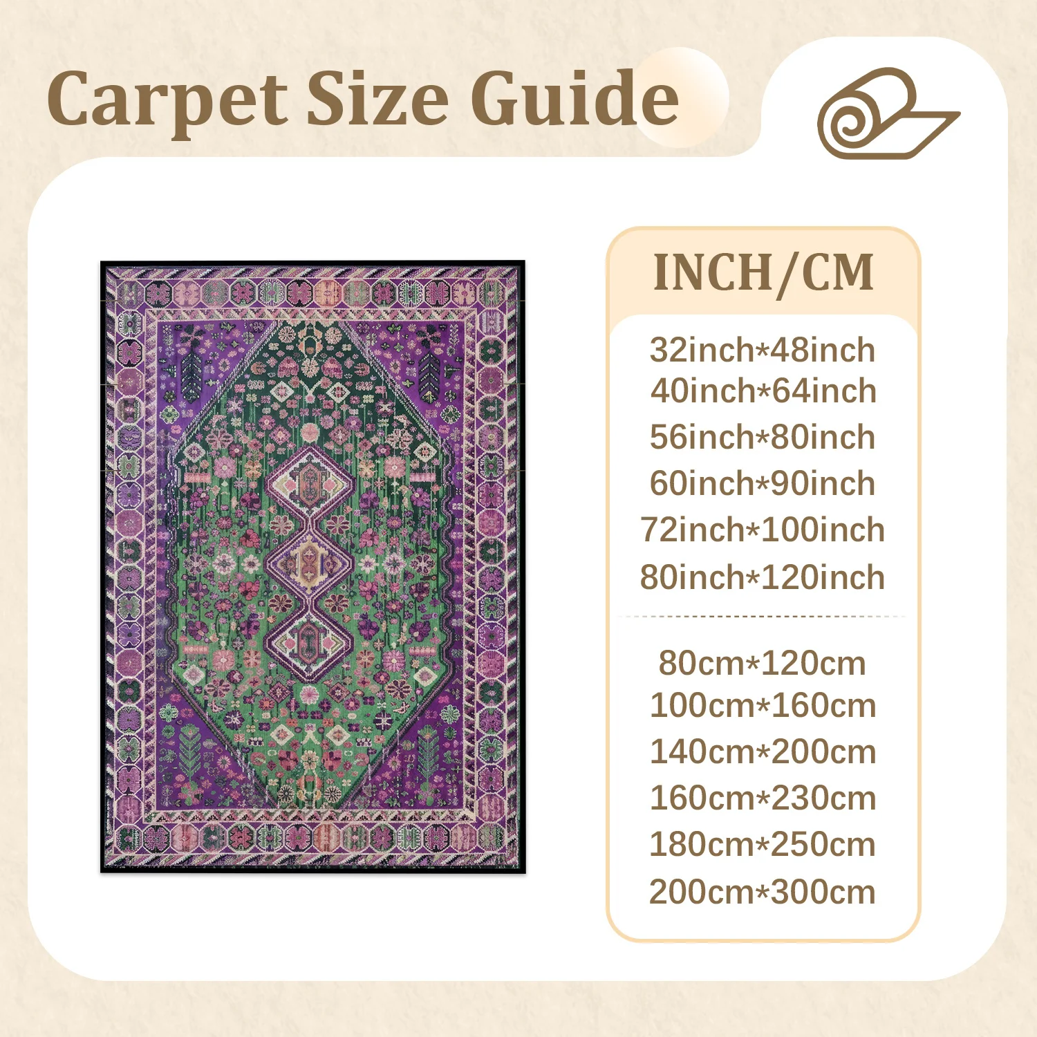 Large Indoor Area Rug, Soft Velvet Low Pile Non-Slip Dotted Backing Machine Washable Bohemian Tribal Geometric Pattern, Vintage Purple Green Floor Carpet for Living Room Bedroom