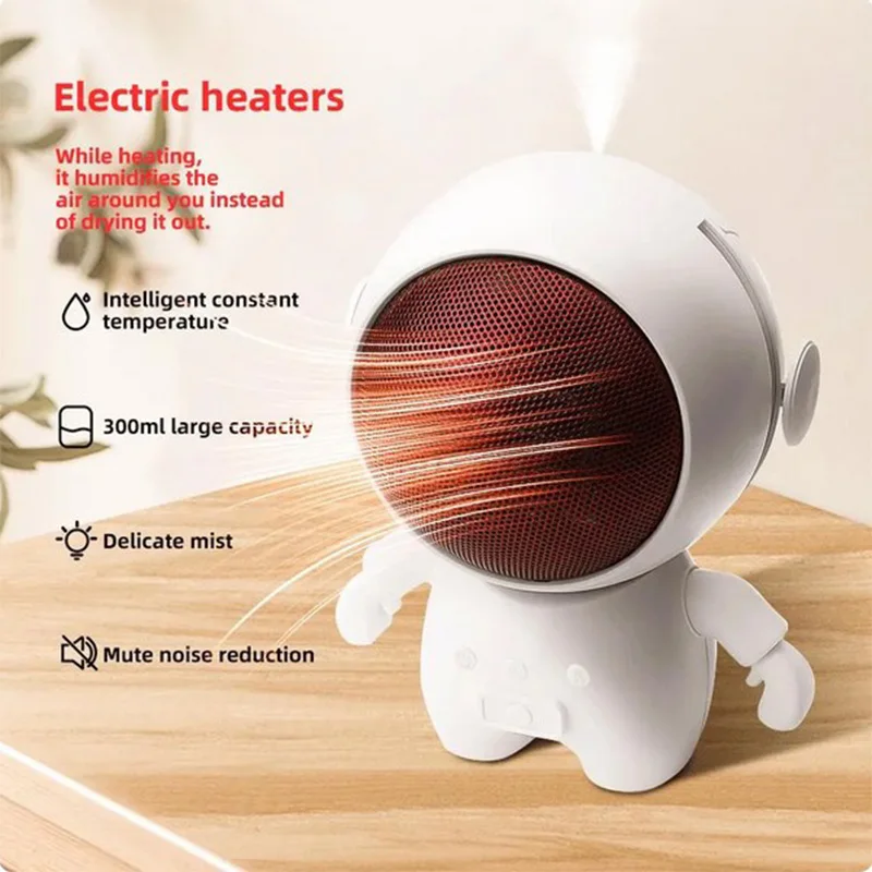 Spaceman Portable Desktop Humidifier Heater Fan 2-in-1 Touch Button Two Speed Adjustment For Humidification 300ml Aromatherapy