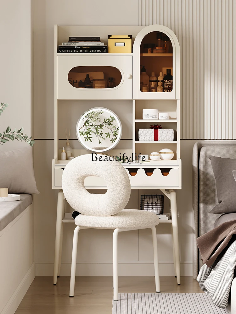 

Cream Style Dressing Table Bedroom Modern Minimalist Solid Wood Multi-Functional Makeup Cabinet Integrated
