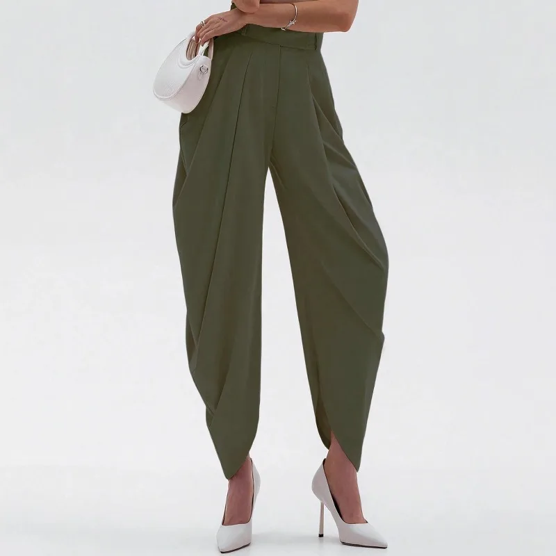 2026 Spring and Summer High Waist Loose Pleated Irregular Casual Trousers