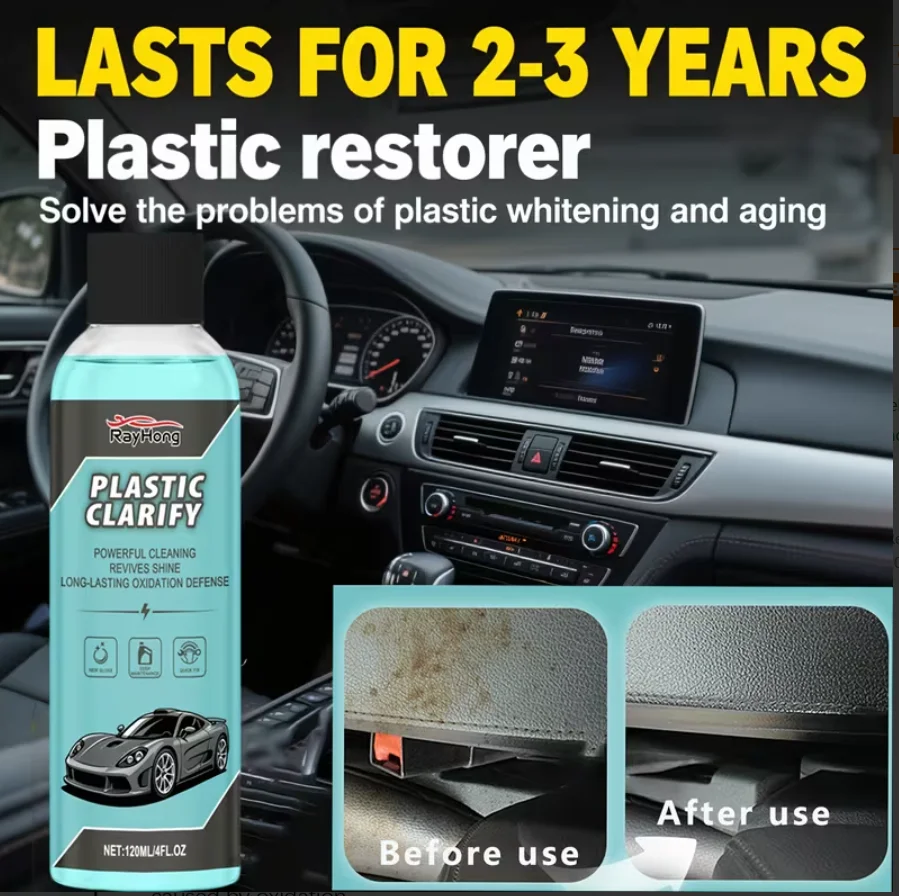 RayHong Plastic Clarify Refurbisher, 120ml - Car Plastic Restorer for Oxidation & Whitening, Long-Lasting Shine & Protection
