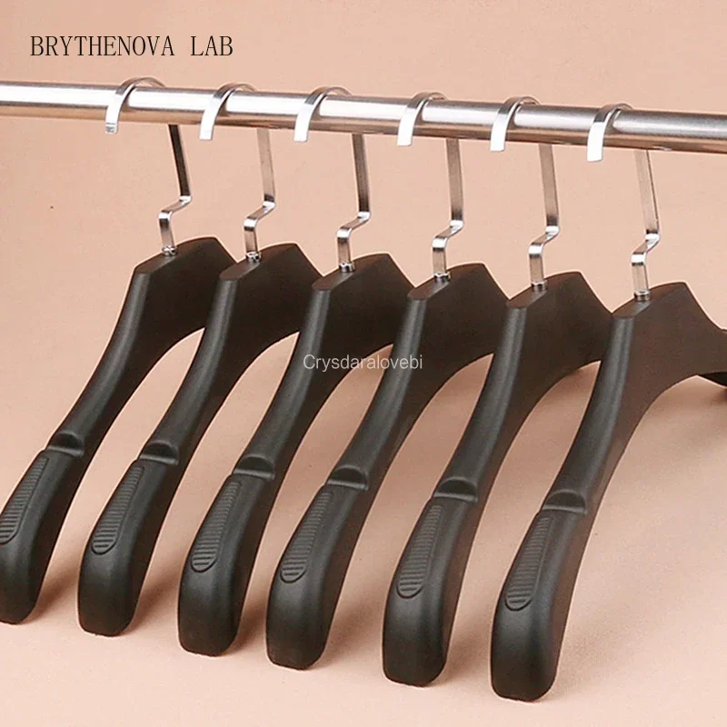 10Pcs Black Plastic Clothes Hangers Slip-Proof Bathroom Towel Holder Wide Adult Shoulder with Notch Drying Rack Organizer Coats