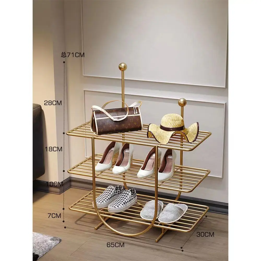 Gold 4-Tier Metal Freestanding Shoe Rack Multi-functional Shoe Storage Organizer Hat Bag Holder For Entryway Bedroom Living Room