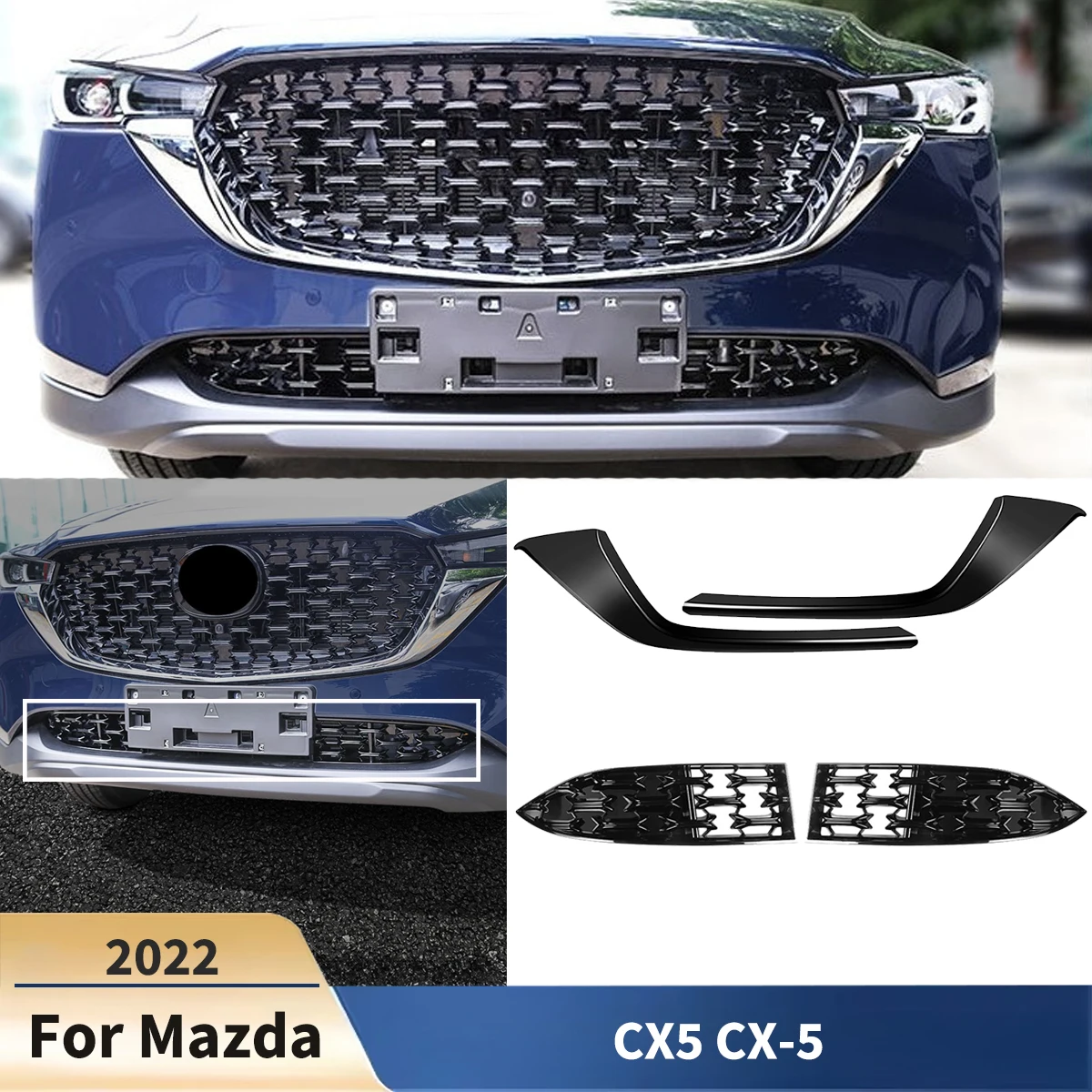 

For Mazda CX5 CX-5 2022 Car Front Lower Bumper Grill Grille Middle Net Decoration Moulding Bottom BodyKit Modification Exterior