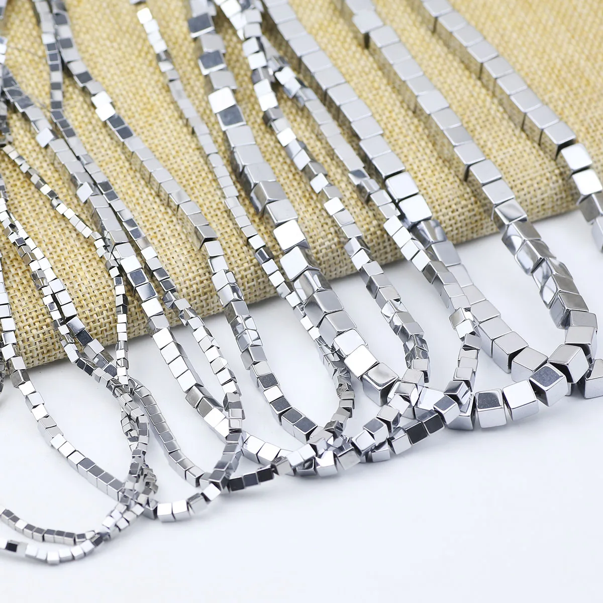 15\'\' Silvery Plated Cube Hematite Natural Stone Square Spacer Loose Beads For Jewelry Making Bracelets Necklaces DIY Accessories