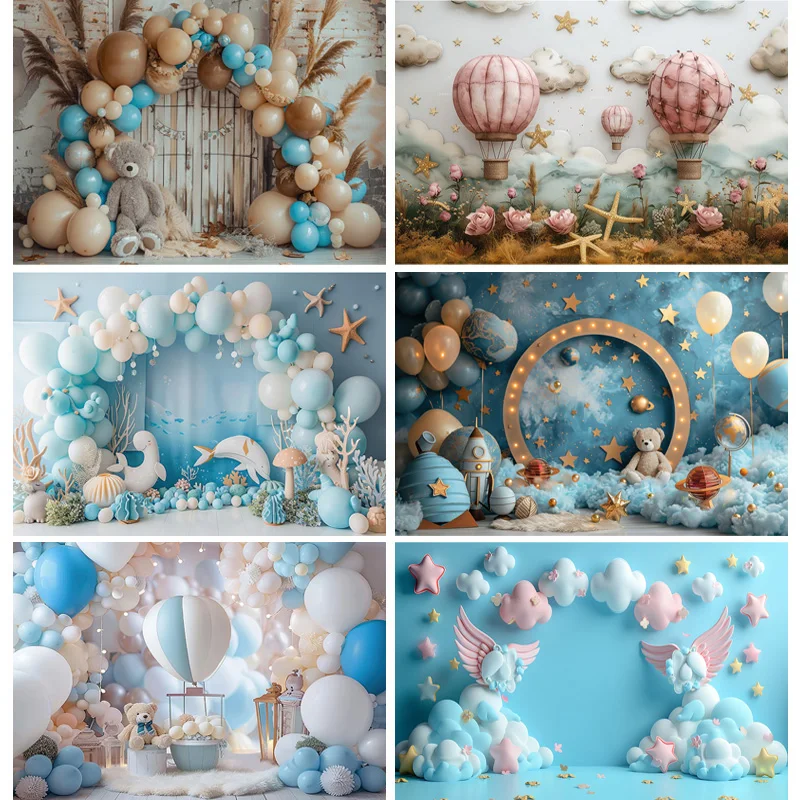 

Happy Birthday Party Photography Backdrop Baby Shower Newborn Portrait Colorful Balloon Arch Decor Photo Studio Background AR-03