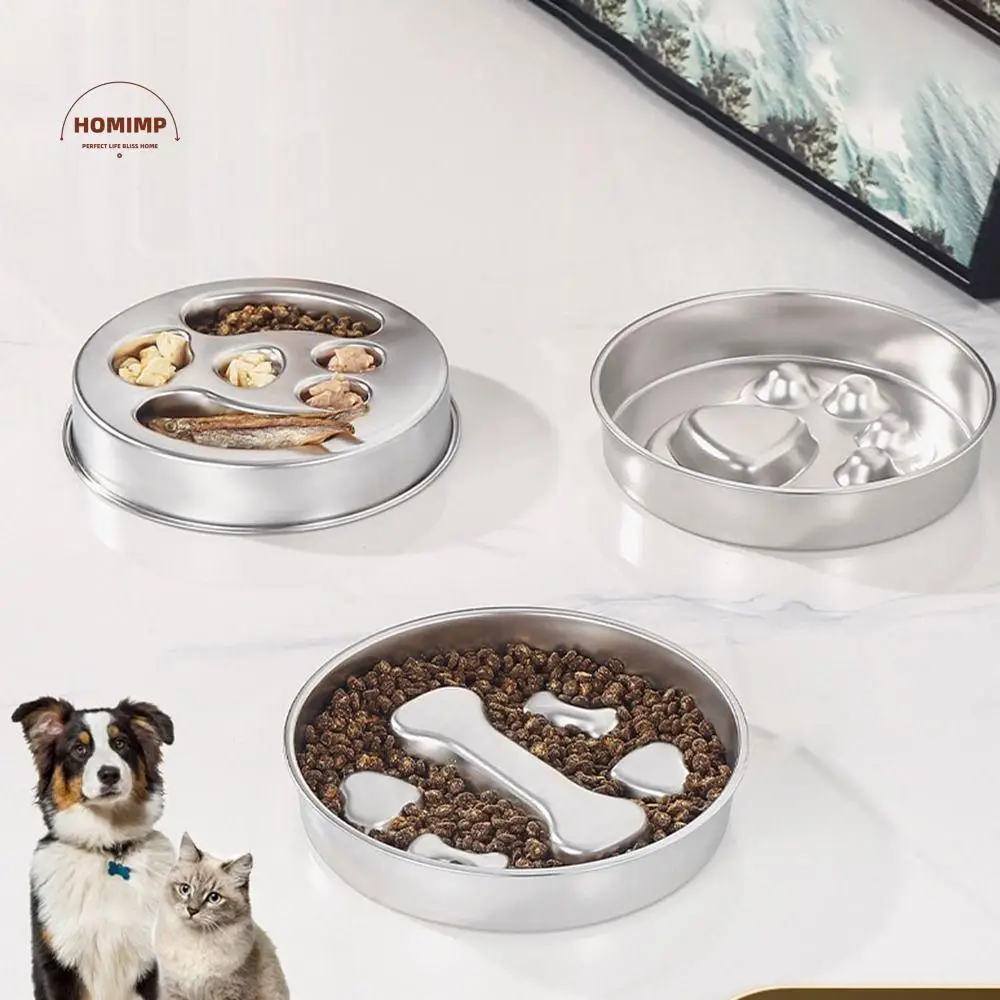 

Durable Stainless Steel Dog Slow Food Bowl Paw Print Rustproof Pet Slow Feeder Non-Slip Washable Pet Feeding Bowl for Cats/Dogs