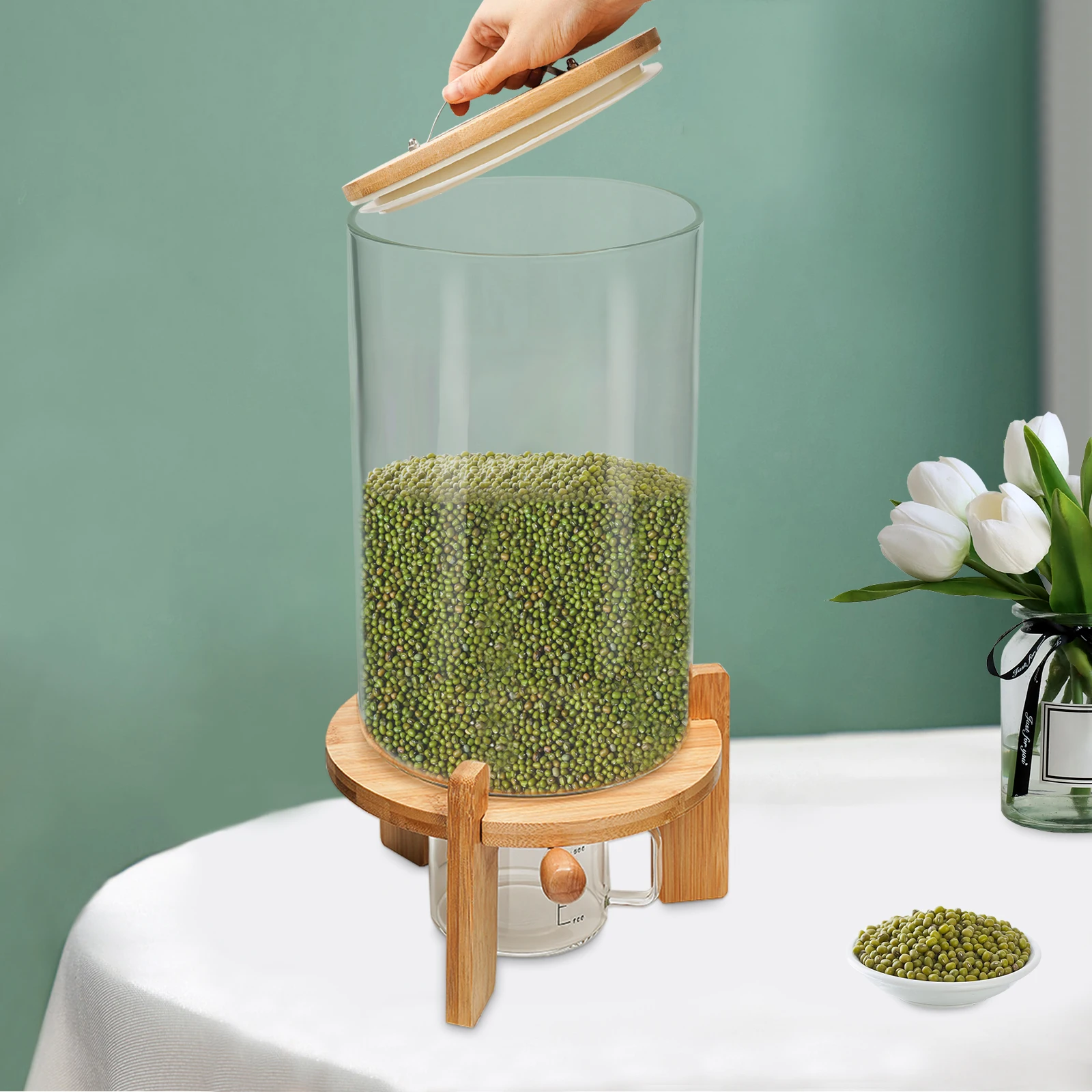 

Grain and Rice Dispenser Glass Jar, Cereal Food Storage Dispenser, Large Capacity Dry Food Storage Container (7.5L)