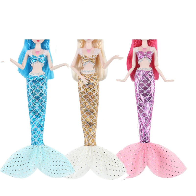 Mermaids Shinny Doll Dress Sequin Fish Tail Gown Lace Skirt TopPrincess Party Outfit Clothes for Barbie Doll Accessories Kid Toy