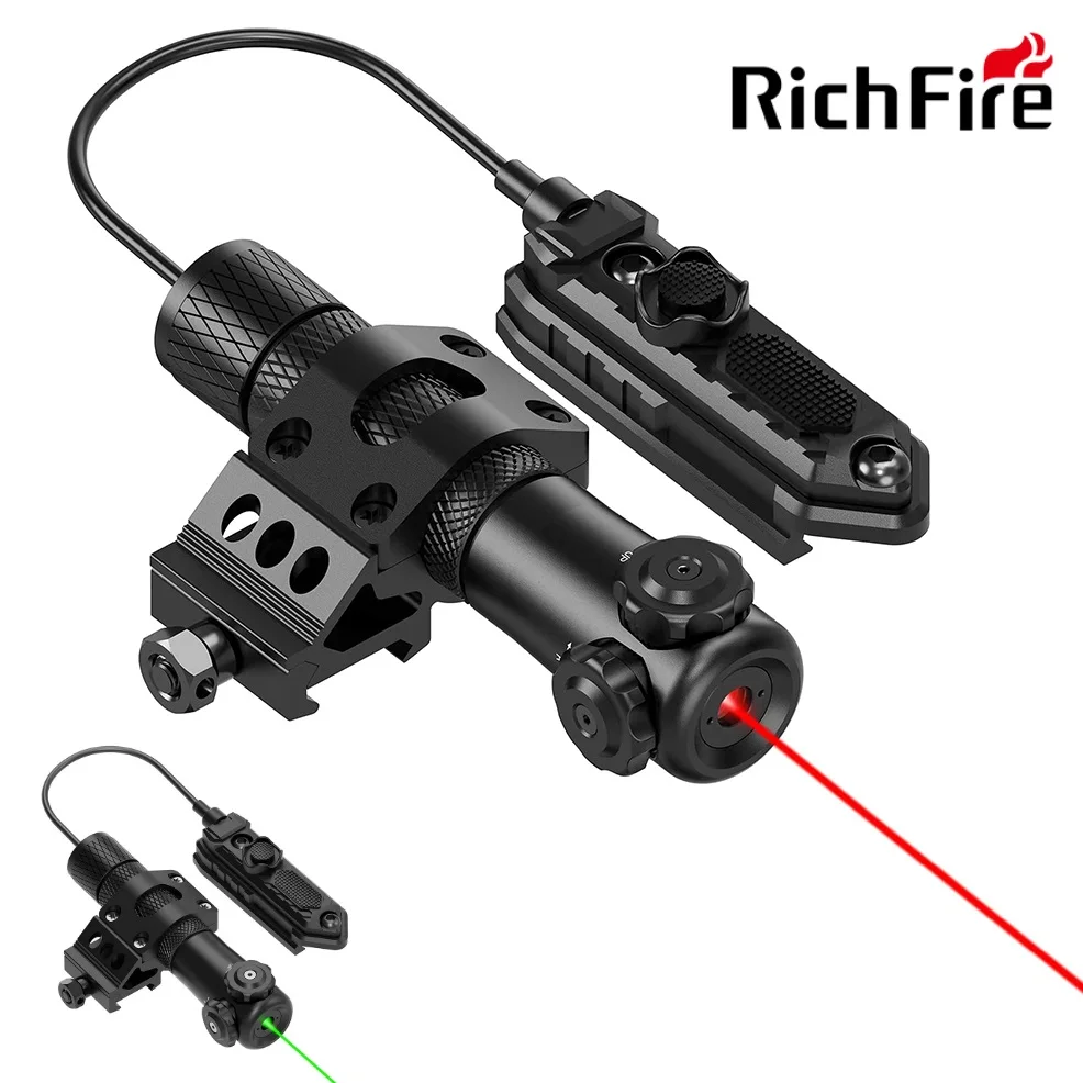 Richfire 그린 레이저 조준기 손전등, 도구 없이 조정 가능한 그린 도트 라이플 스코프, 20mm 피카티니 마운트 및 압력 스위치