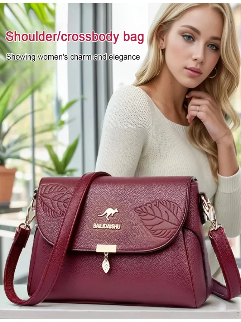 Leather Large Capacity bag Shoulder Crossbody Bag  Korean style women's simple Small Square Bags