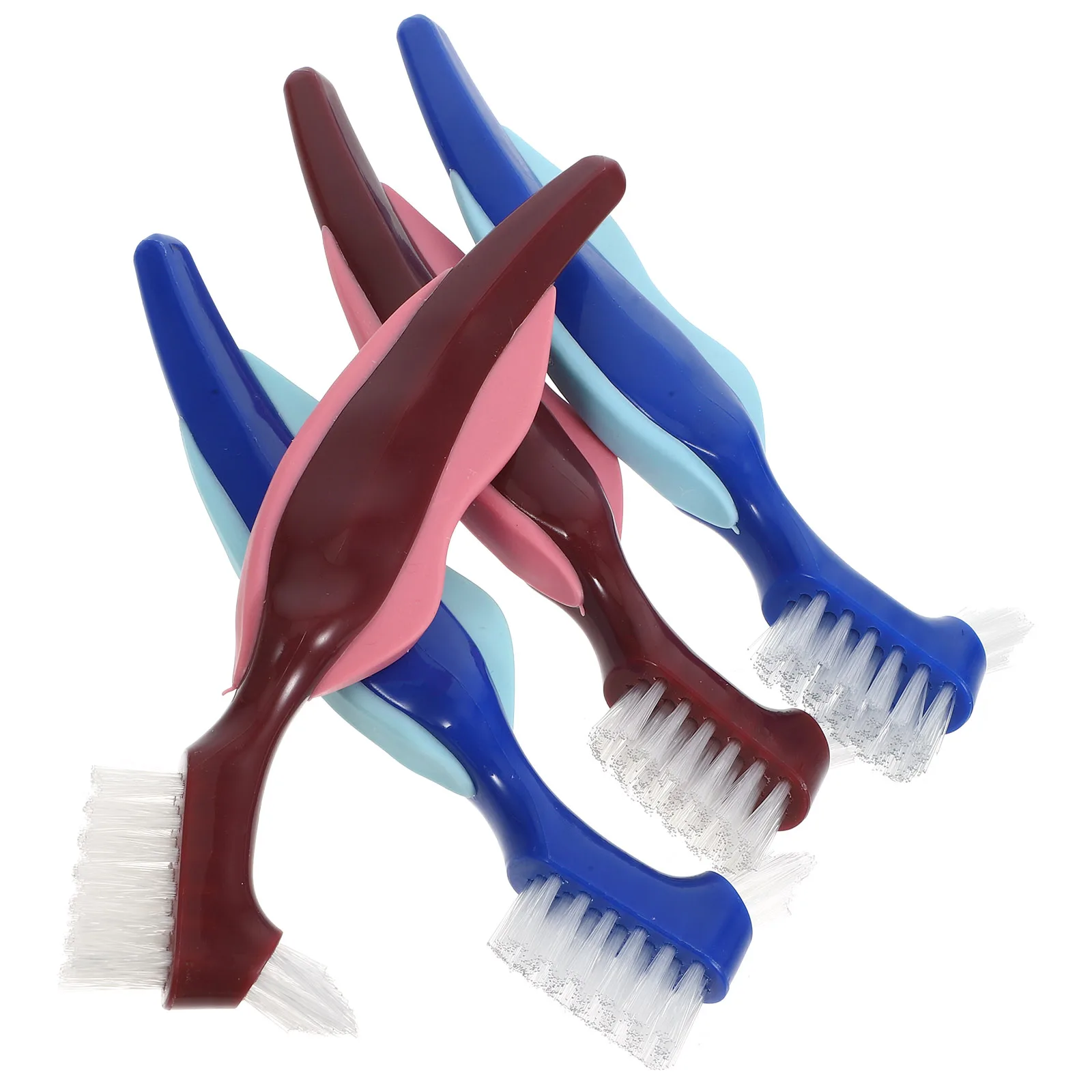 

4pcs Denture Denture Cleaning Double Sided Portable False Toothbrush Red PP Nylon Travel Care Supply