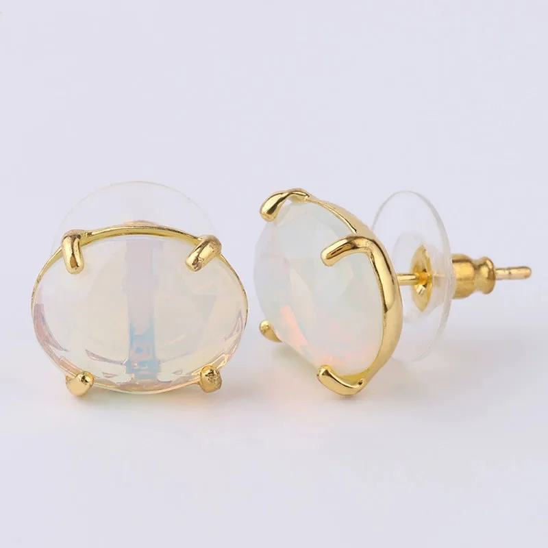 Ovale Ohrstecker in Goldfarbe mit Natursteinen, facettiertem rosa Quarz, Kristall-Achat, Lapislazuli, Heilschmuck für Damen – Detail 5