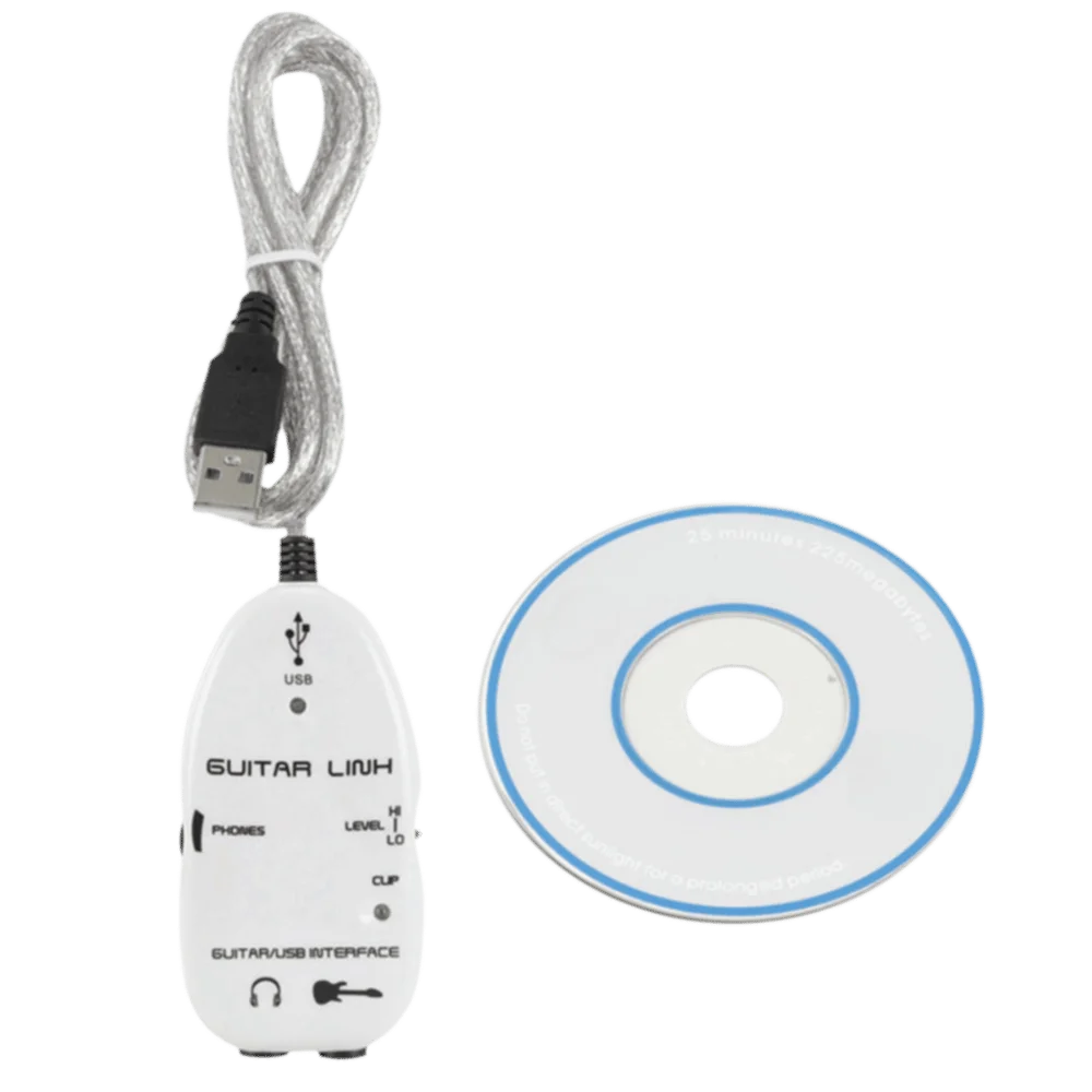 1 m langes Gitarren-zu-USB-Kabel, weiß/schwarz, USB-Schnittstelle ​ Kabel zur Audioaufzeichnung ​   Mit Software-CD ​ ​ Adapter für Gitarren-PC ​