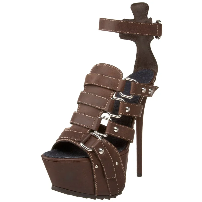 Sandales à plateforme avec boucles à rivets métalliques, bout rond sexy, talon fin, talon recouvert, personnalisables, nouvelles arrivées, chaussures tendance pour femmes