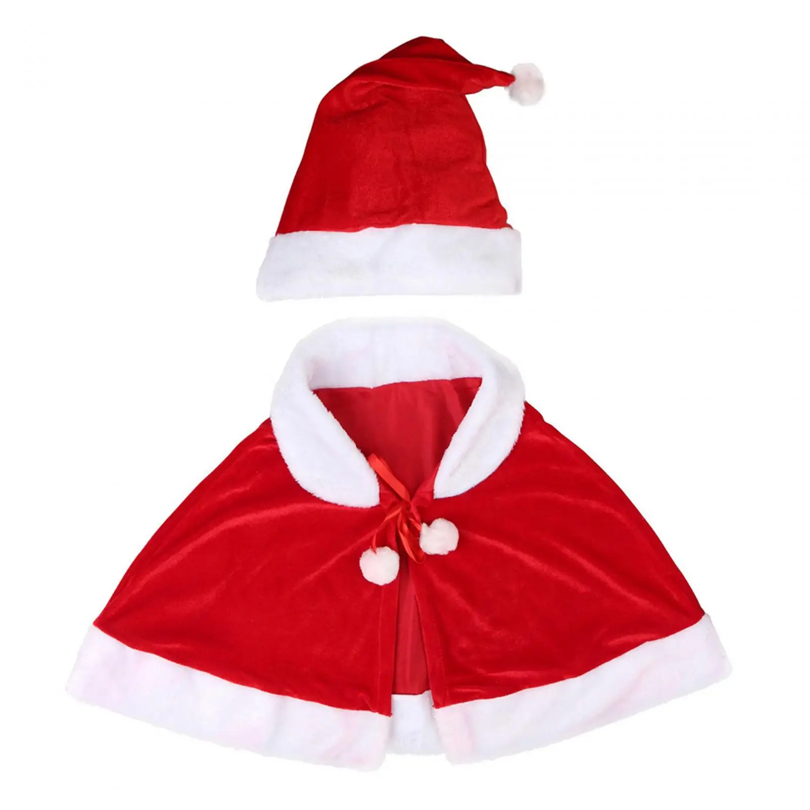 

Christmas Cloak Cape Gift with Plush Balls Lace up Xmas Shawl Red Cape Santa Cape for Dress up Cosplay Party Masquerade Carnival
