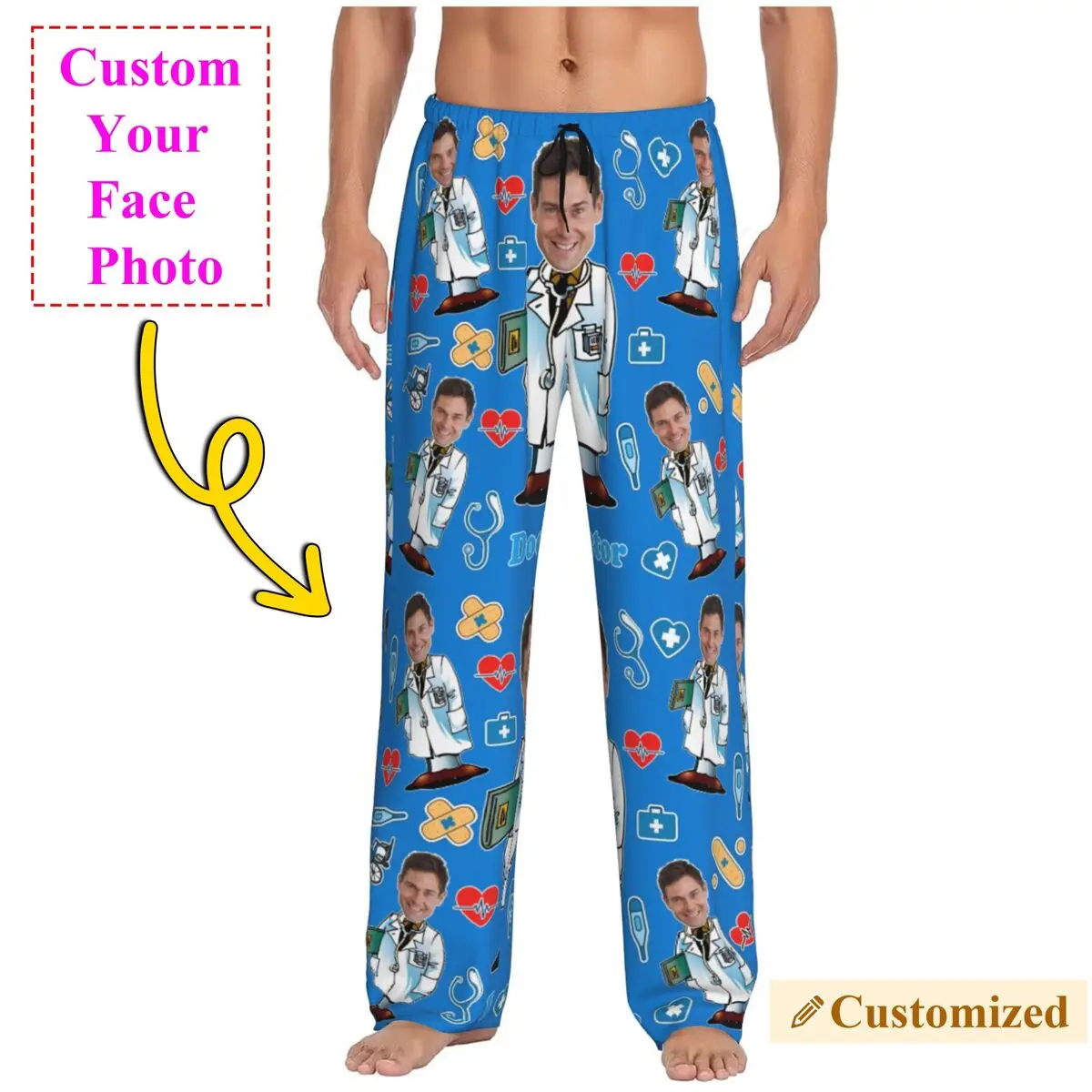 

Doctor Custom Pajama Pants for Men Personalized Face Photo Design Sleepwear Lounge Sleep Bottoms Stretch with Pockets