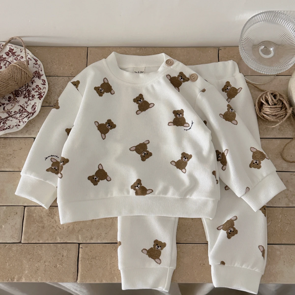 طفل الفتيان الفتيات الملابس مجموعة ربيع الخريف الدب الصغير كامل طباعة رياضية أعلى + السراويل الترفيه عطلة الزي 2 قطعة مريحة #3