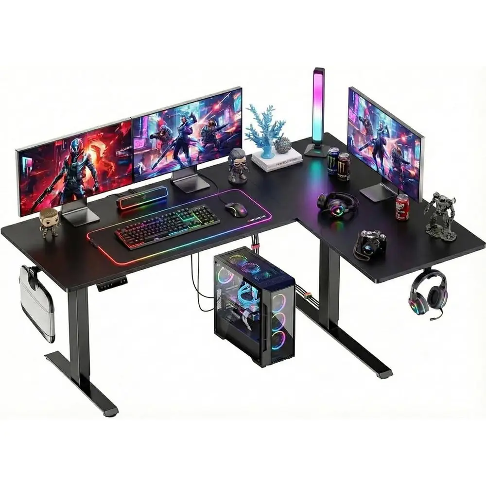 

Electric L-Shaped Gaming Desk, 71x48 Adjustable Standing Computer Desk with Cable Tray & 3 Height Settings, Suitable for Home or