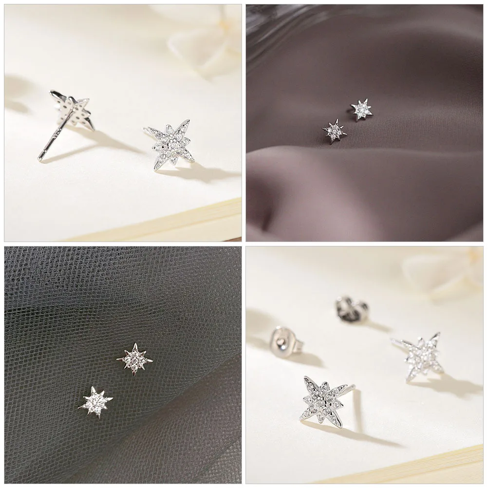 

1 Pair Eight-Pointed Star Earrings For Women Silver Ear Studs Jewelry Accessories Fashion Star Earring Studs Teen Daily