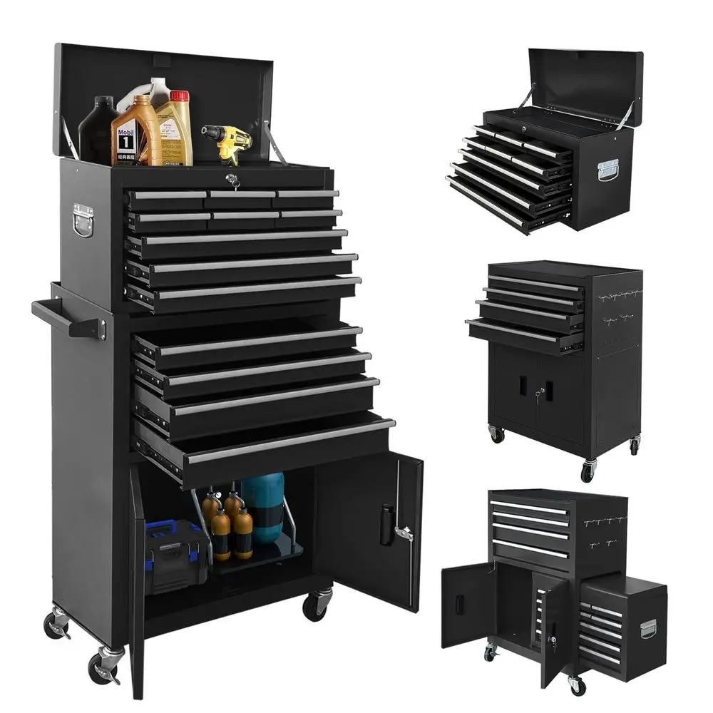 Rolling Tool Chest with Double Doors, 2 in 1 Detachable Rolling Tool Chest with Drawers, Mobile Tool Cabinet Combo, Metal Large
