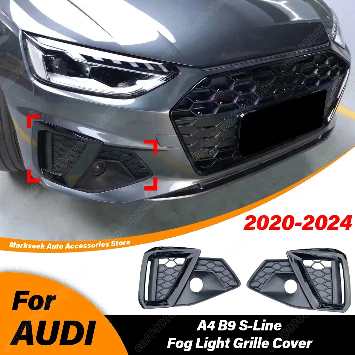 

For Audi A4 B9 S-Line 2020 2021 2022 2023 2024 Front Bumper Fog Light Lamp Grills Cover Honeycomb Mesh Car Exterior Accessories