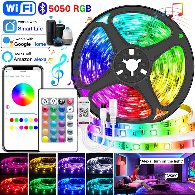 LED Strip Light RGB 5050 2835 Flexible Lamp Tape Waterproof Led Lights Bluetooth Wifi Control TV Backlight Home Decor Luces Led