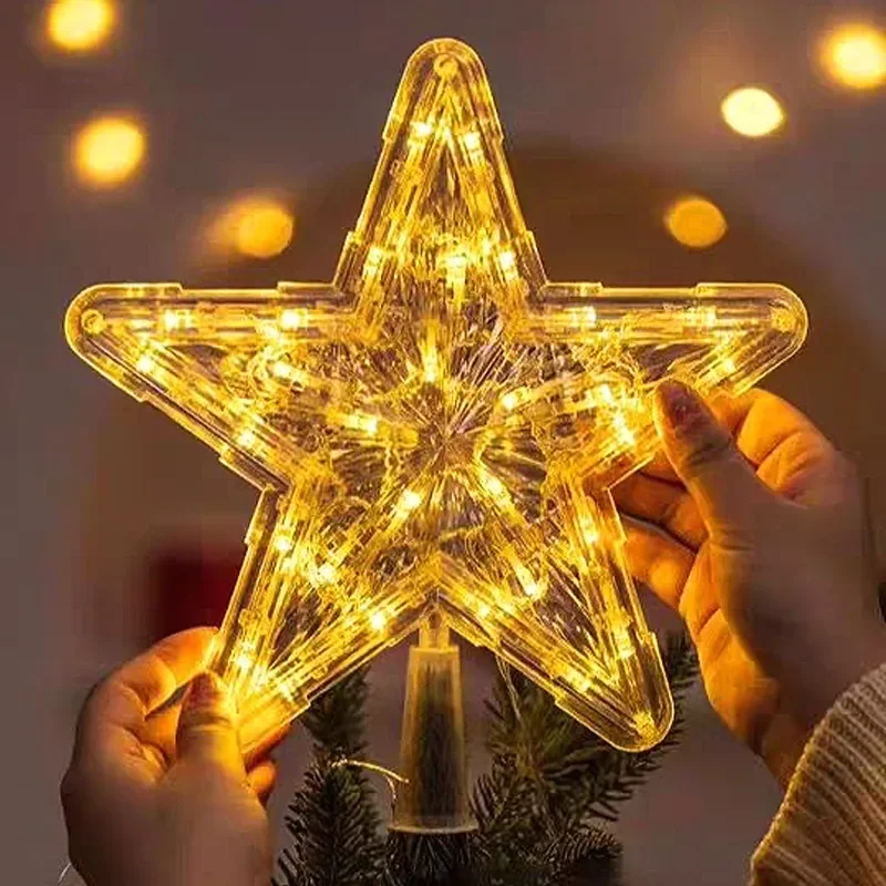 LED Glowing Star Lamp Christmas Tree Top Pentagram Home Garden Xmas Party Supplies Five-pointed Star Ornament Topper Lights