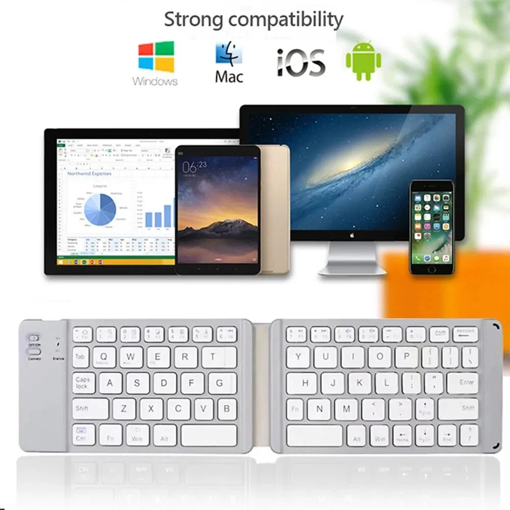 Mini clavier Bluetooth pliable pour IPAD, tablette mobile, ordinateur portable, bureau, stockage sans fil, trois systèmes universels