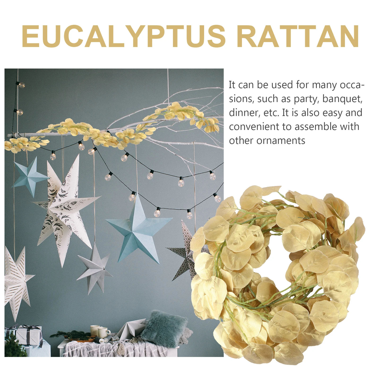 

1Pcs Artificial Eucalyptus Garland Wedding Party Hanging Decoration Elegant Glitter Background Wall Banquet Celebration