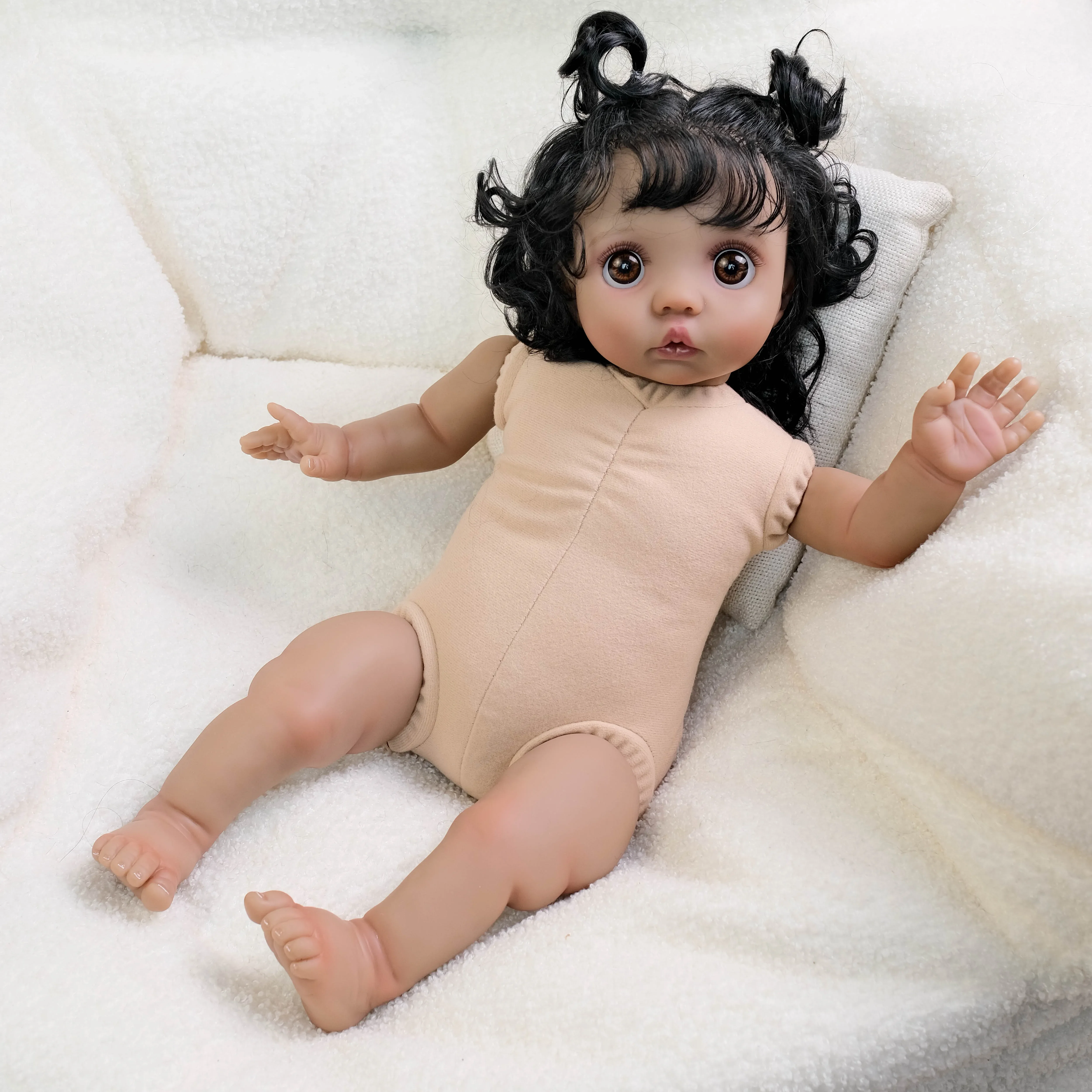 Peeka desnuda de 16 pulgadas, cuerpo de tela suave, muñeca Reborn realista, pelo con raíces a mano, muñeca bebé de peluche