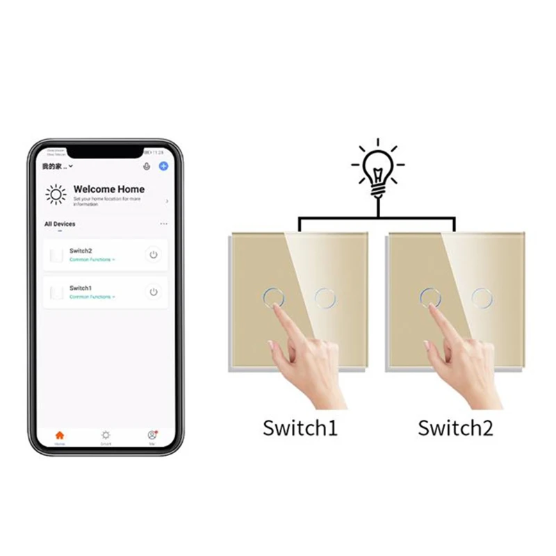 Wifi Wall Touch Switch EU No Neutral Wire Required Smart Light Switch 1 Gang 220V Tuya Smart Home Support Alexa Google Home