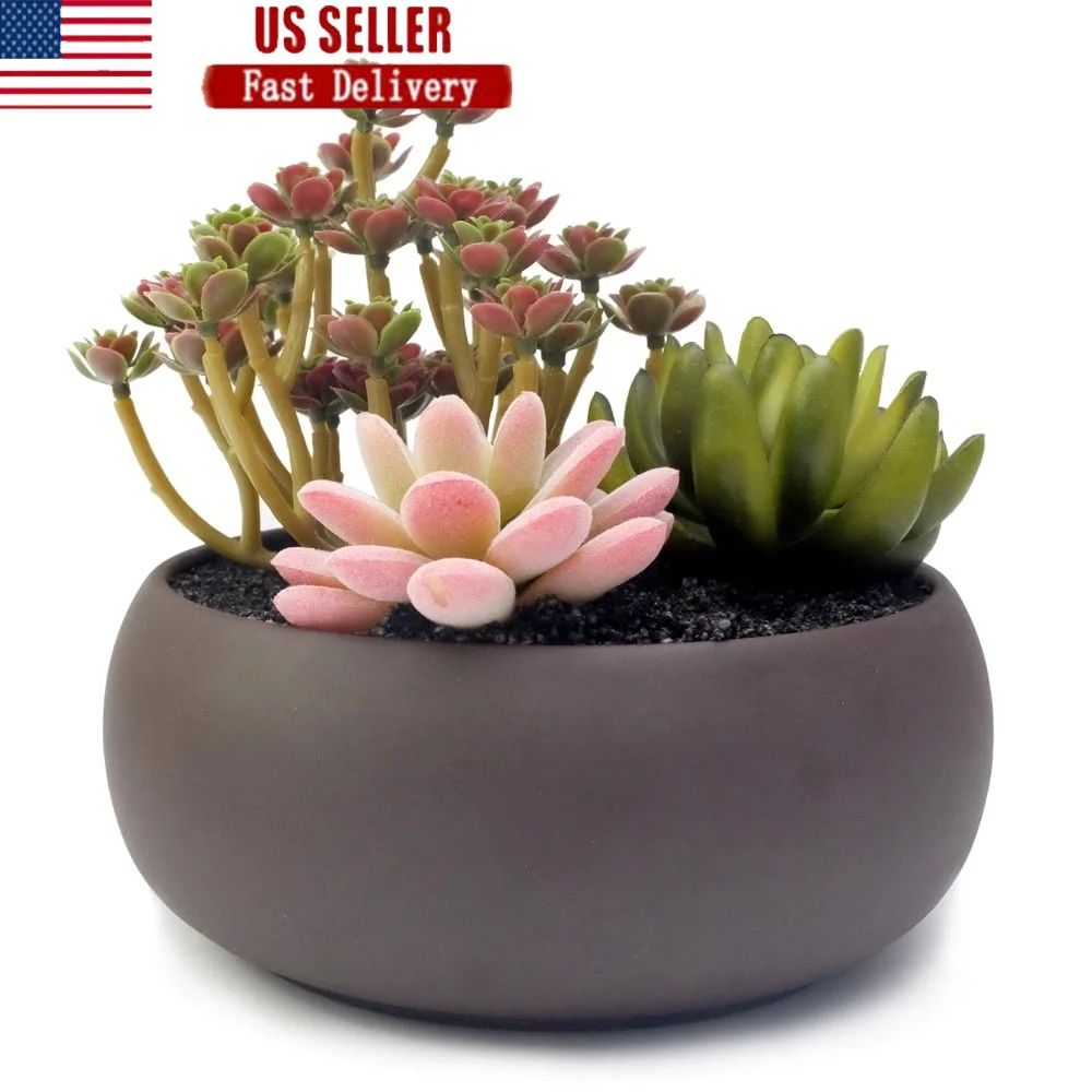 

Unglazed Round Ceramic Planter Pot Succulent Cactus Holder with Drainage Perfect Home Office Decoration Wedding Party
